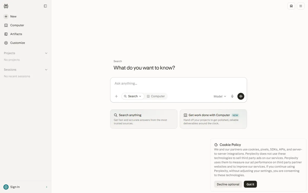 perplexity interface screenshot