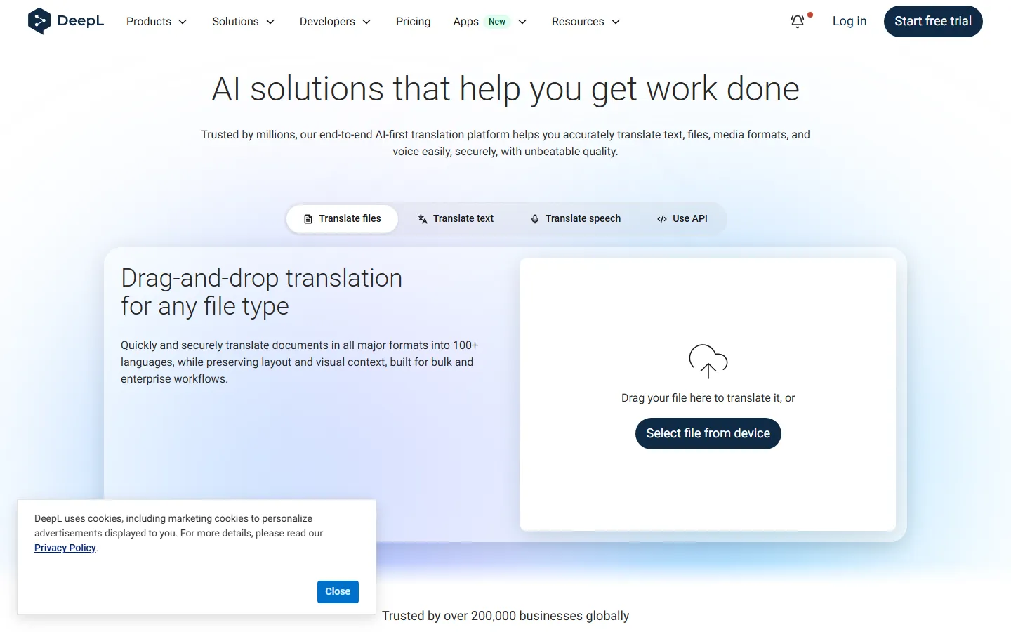 Translation homepage screenshot